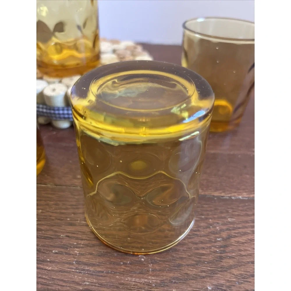 Set‎ of  4 - Vintage Hazel Atlas Eldorado Amber Coin Dot Glasses 6 OZ - 3.5 in